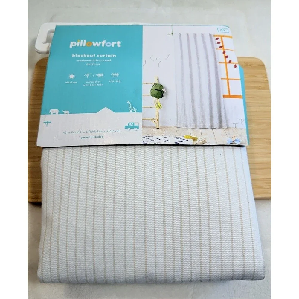 Pillowfort 42x84 Blackout Curtain Panel Beige Mini Stripe Kids Room Window
